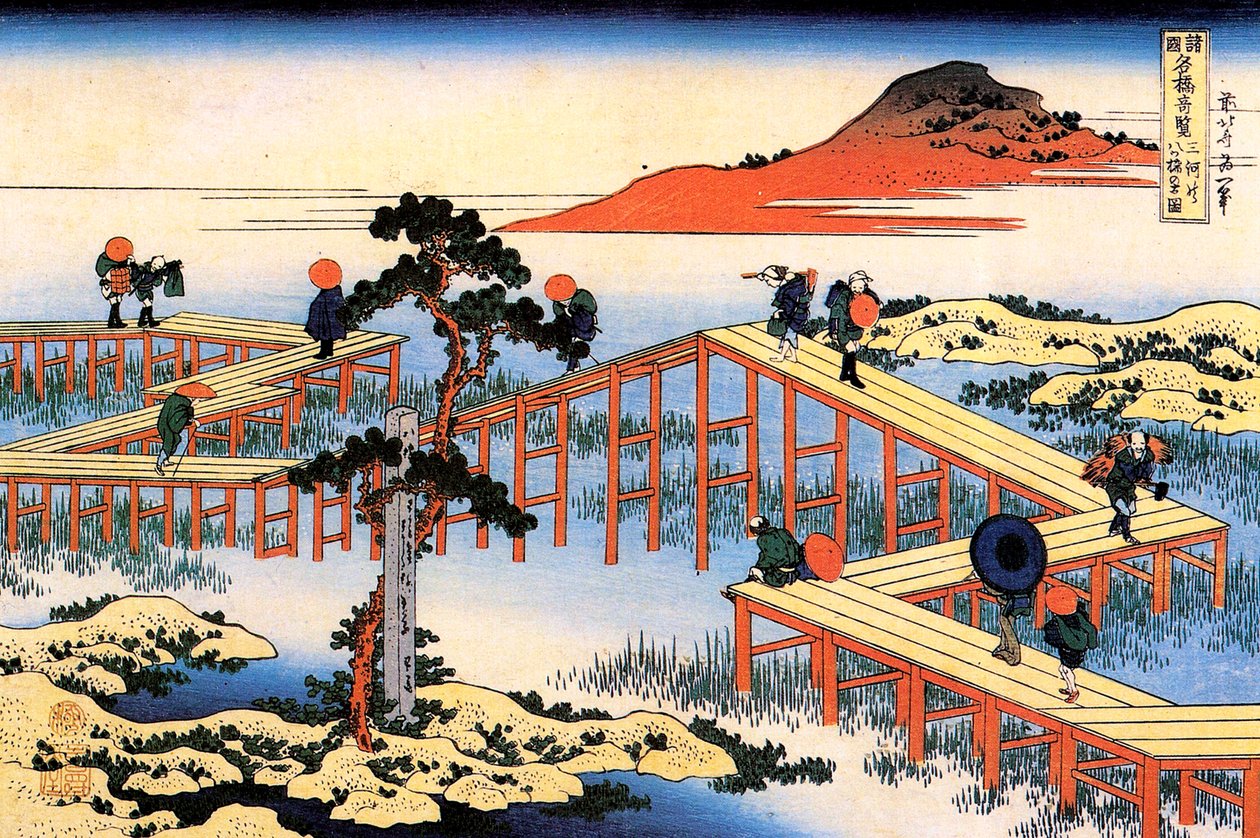 Yatsuhashi i Mikawa-provinsen, c1835. av Katsushika Hokusai