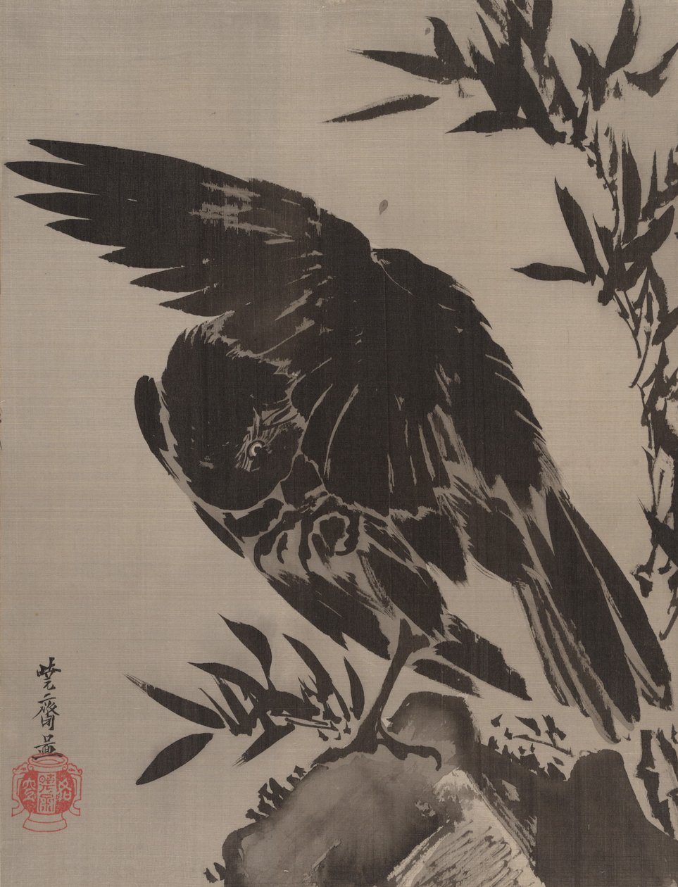 Kråke på en stein, ca. 1887. av Kawanabe Kyosai
