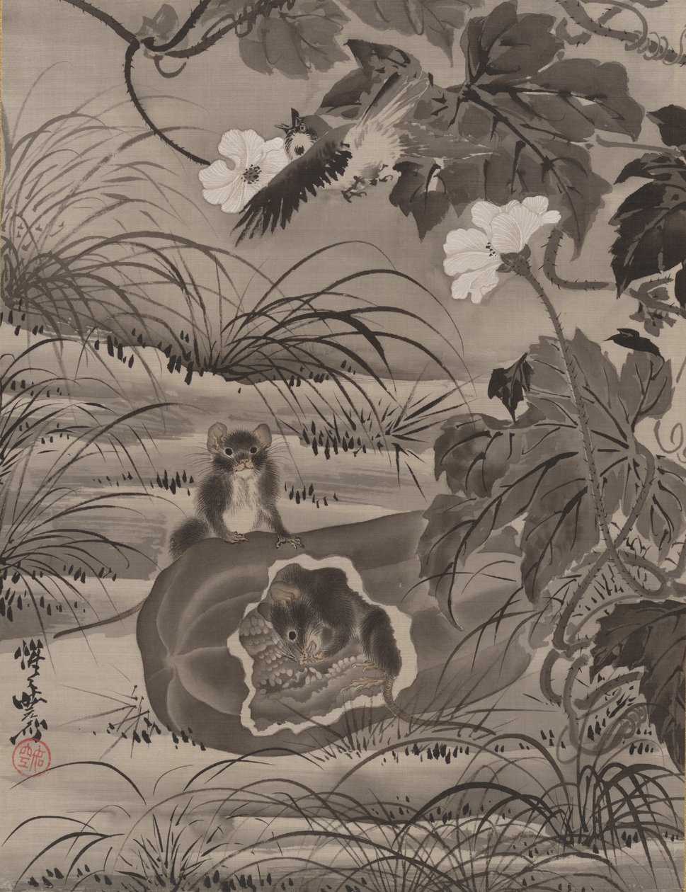 Mus i en melon, ca. 1887. av Kawanabe Kyosai