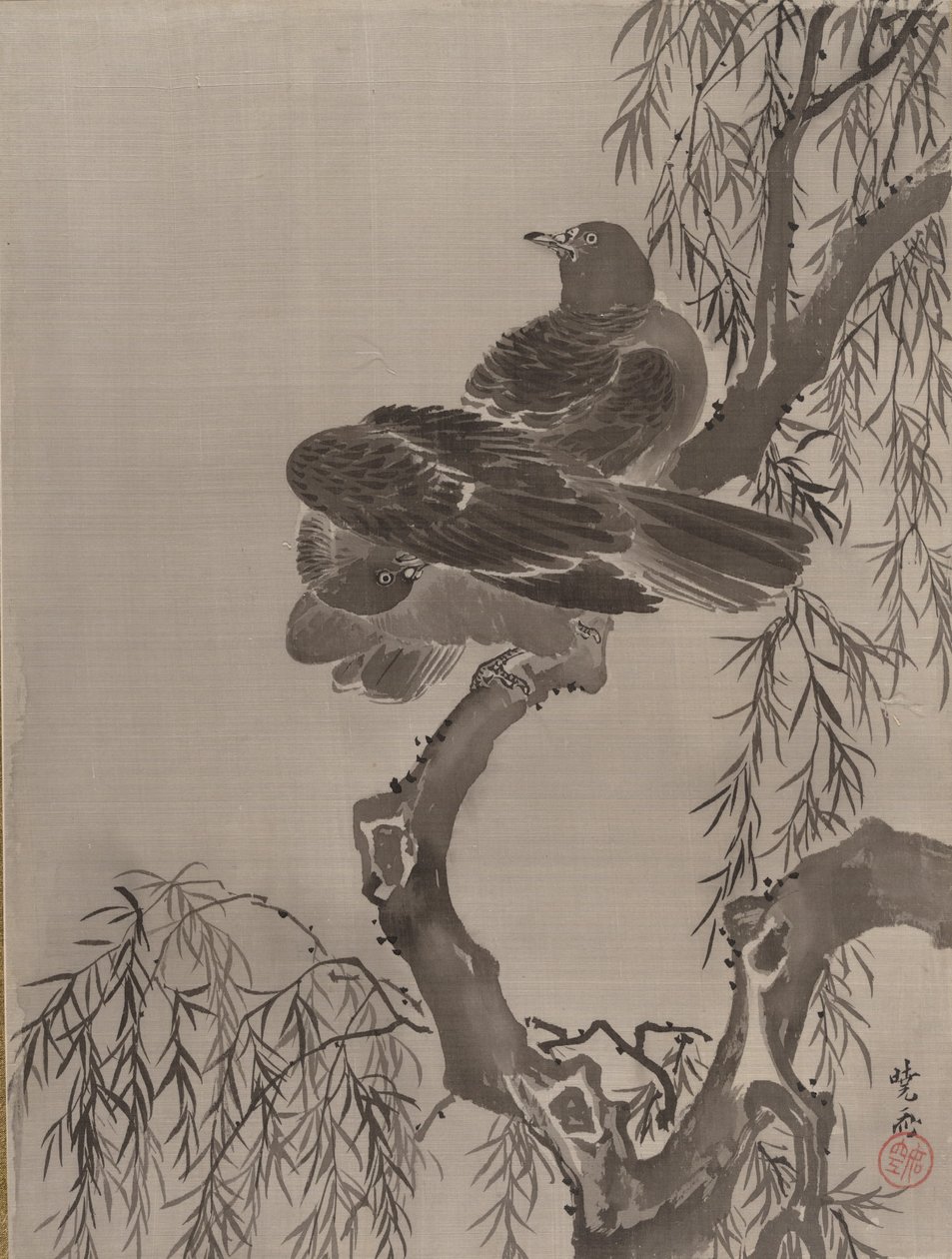 To fugler på en gren, ca. 1887. av Kawanabe Kyosai