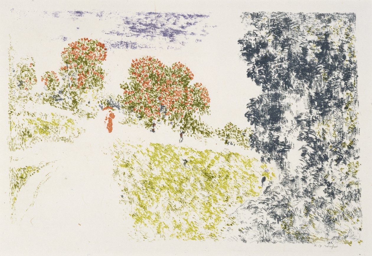 Kvinne i rødt i et landskap, 1899-1900 (litografi i farger) av Ker Xavier Roussel