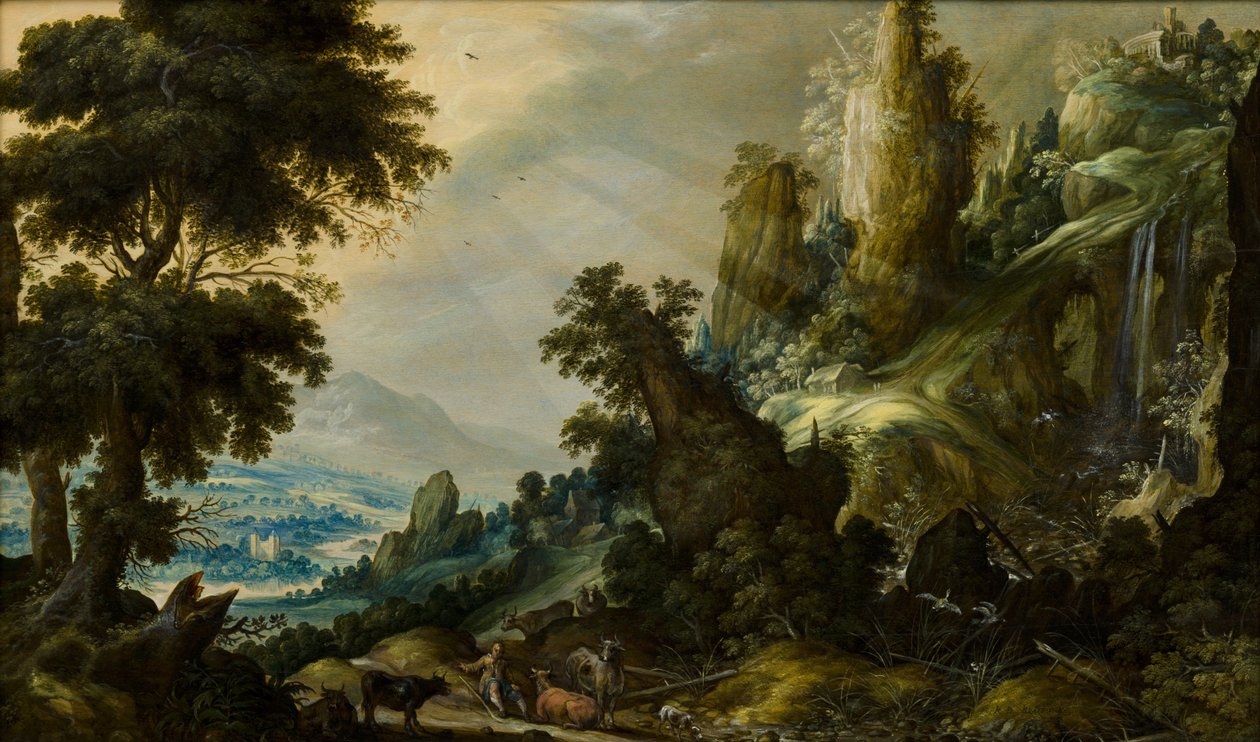 Fjellandskap med foss av Kerstiaen de Keuninck  