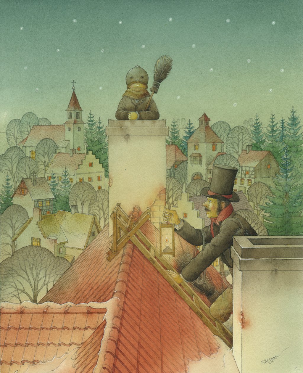 Skorsteinsfeier jul 02. 2001 (wc på papir) av Kestutis Kasparavicius