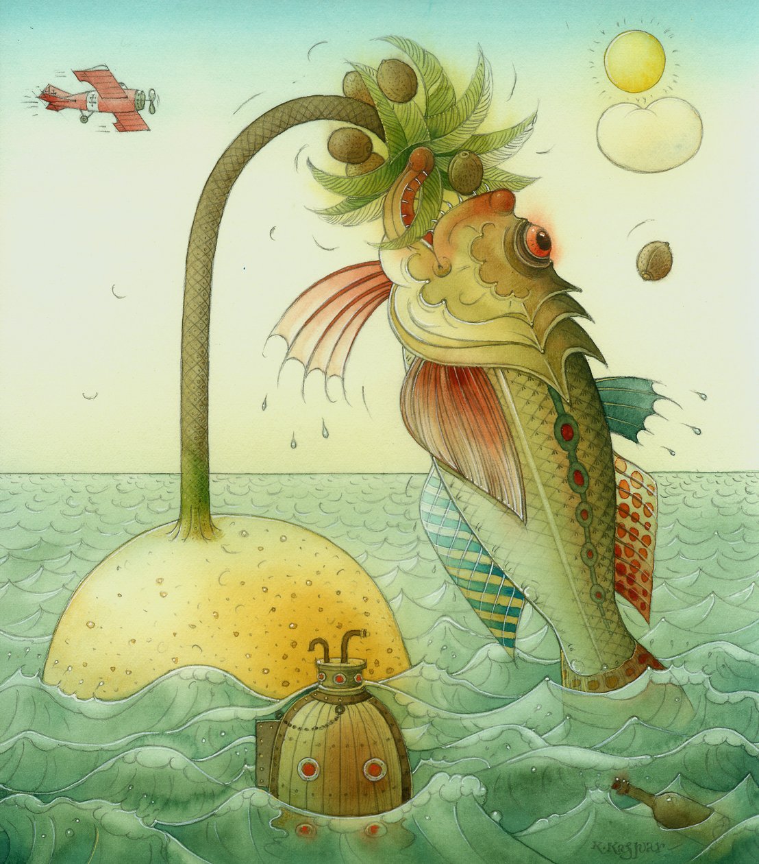 Fish, 2006 (wc på papir) av Kestutis Kasparavicius