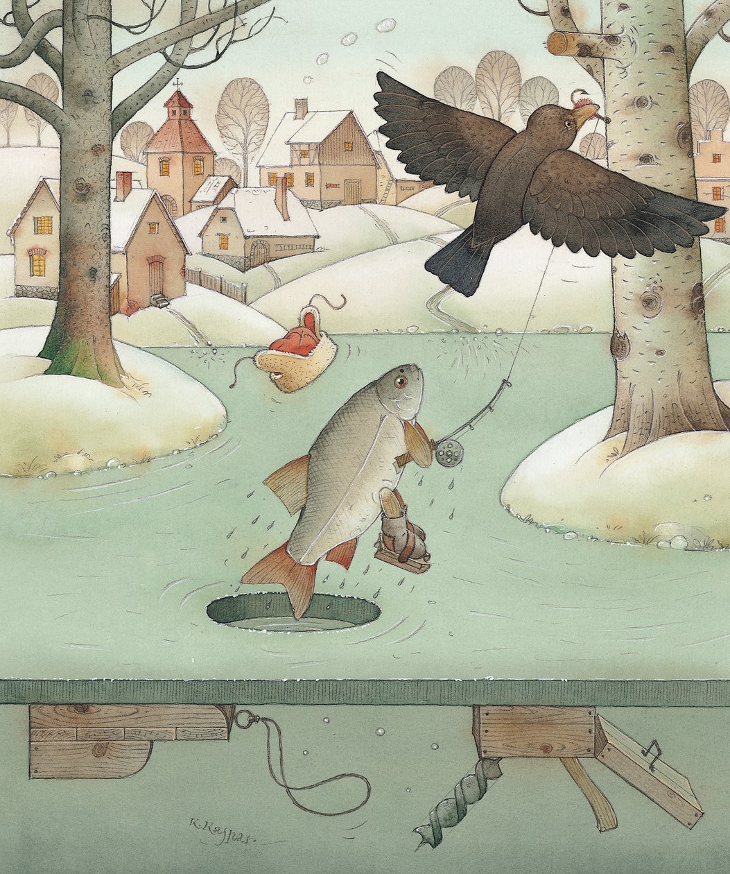 Fiske, 2003 (wc på papir) av Kestutis Kasparavicius
