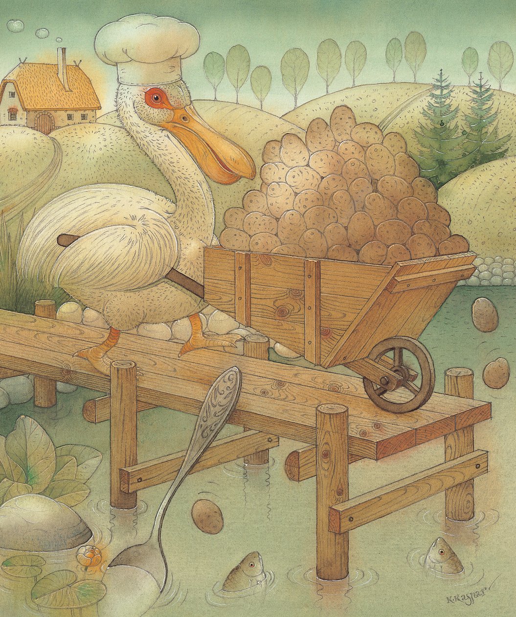 Pelican, 2005 (wc på papir) av Kestutis Kasparavicius