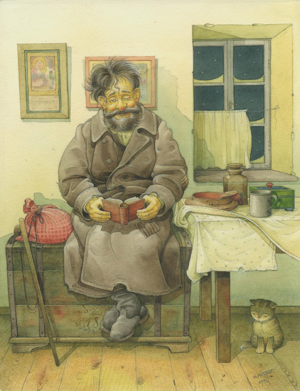 Russian Scene 05, 1994 (wc på papir) av Kestutis Kasparavicius