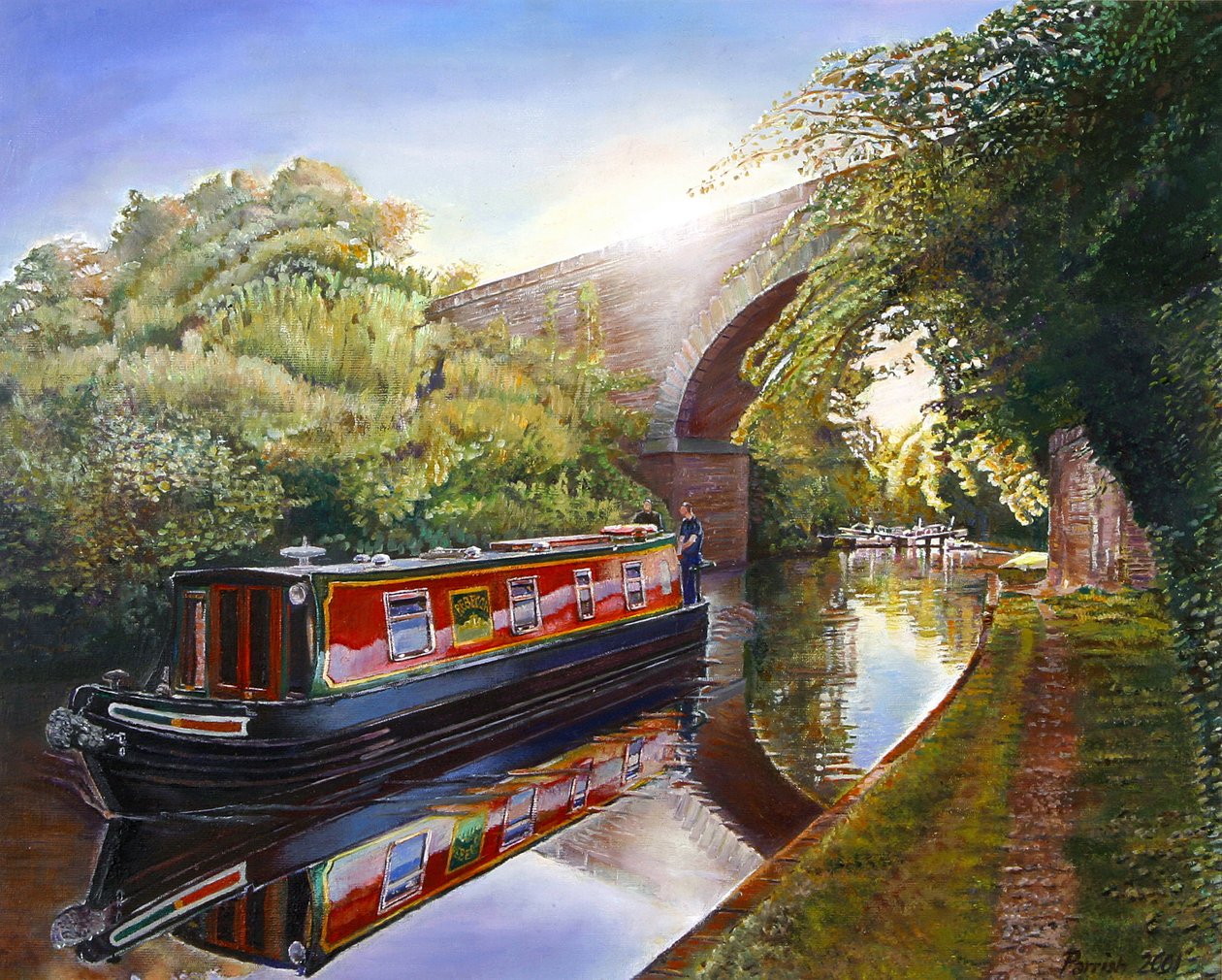 Kate Boat på Grand Union Canal, 2001 av Kevin Guild of Railway Artist Parrish