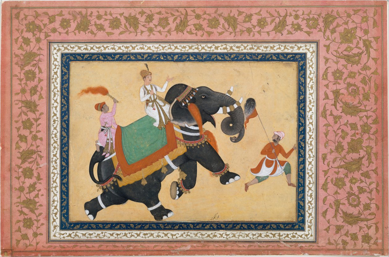 Prince Riding an Elephant, 1500-1600-tallet. av Khem Karan