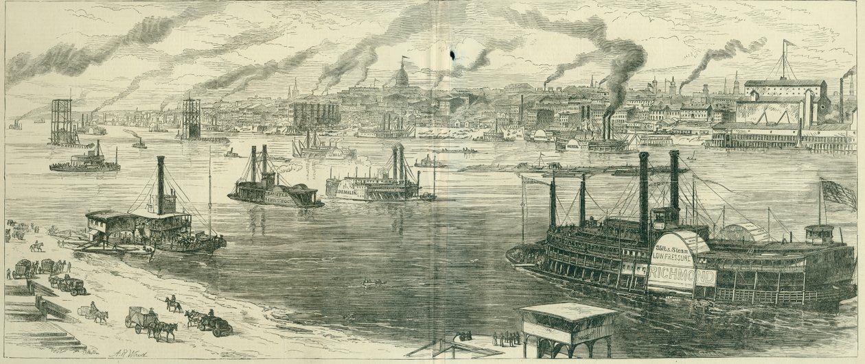 Et generelt syn på byen fra øst. St. Louis av Kilburn after A.R. Waud