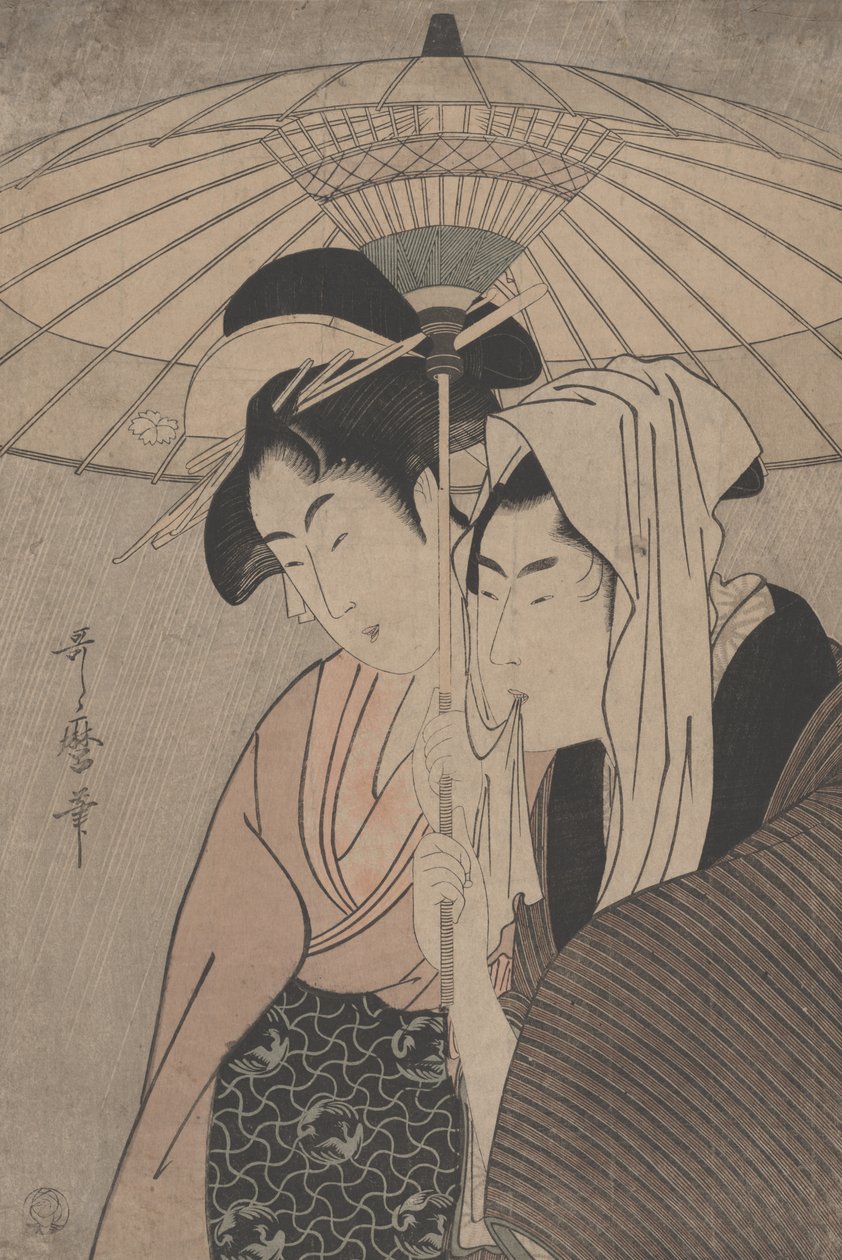Mann og kvinne under en paraply, 1797 av Kitagawa Utamaro