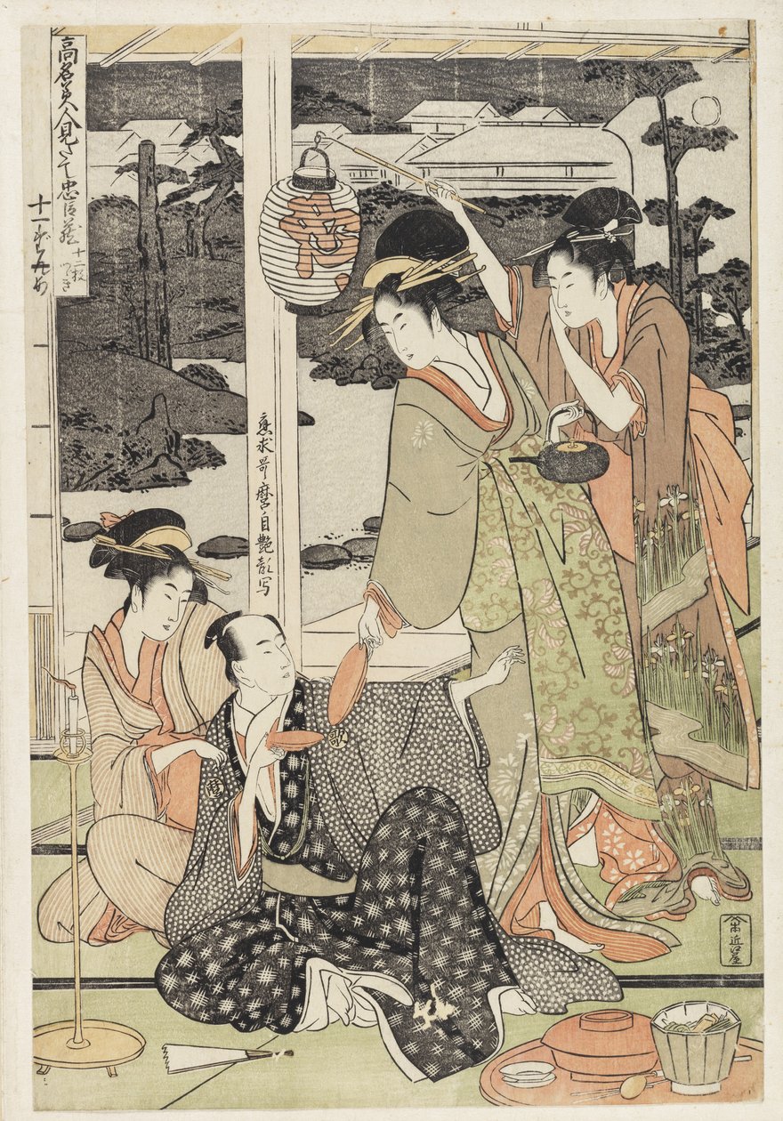 S.359-1945 Scene 12, Sammenligning av berømte skjønnheter og den lojale ligaen, ca. 1797 (treblokktrykk i farger) av Kitagawa Utamaro