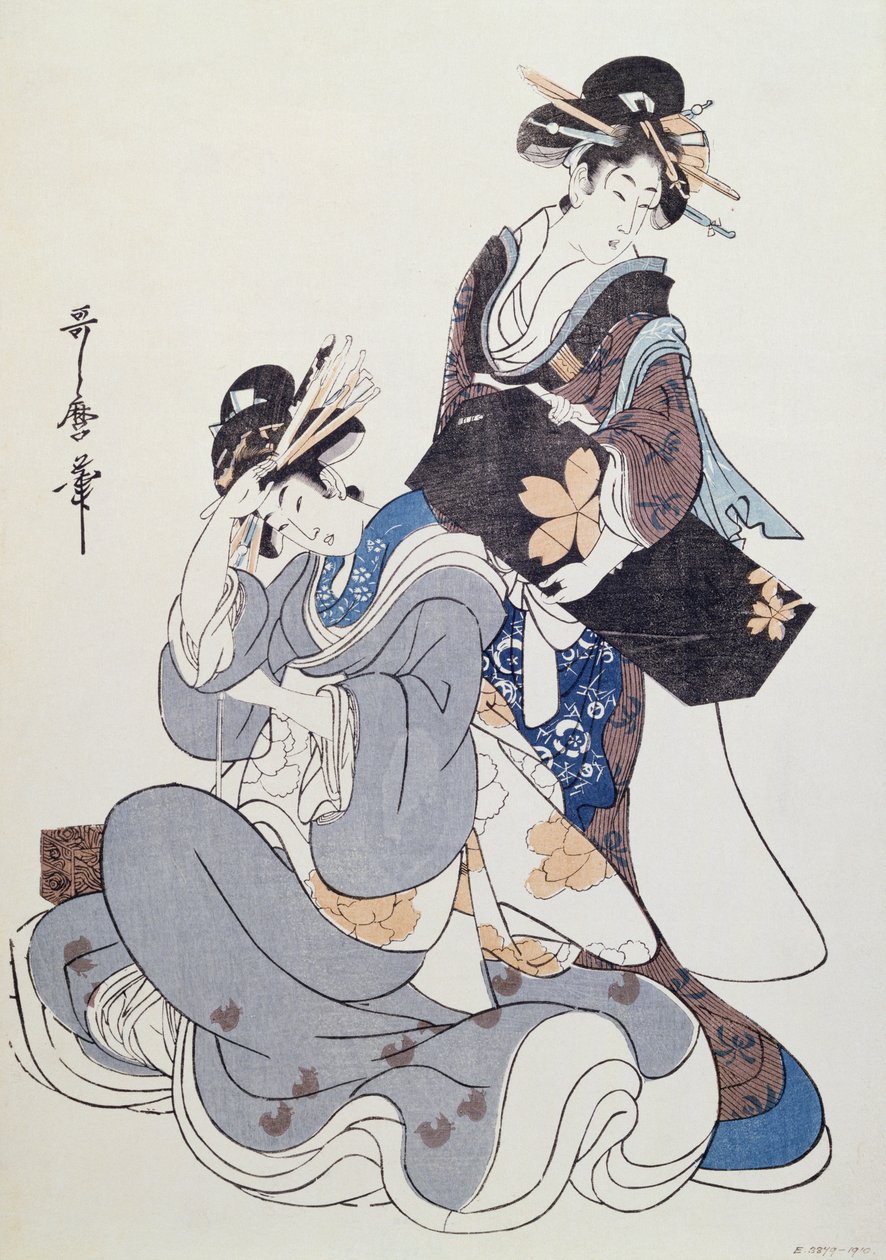 To kvinnelige figurer (farget treblokktrykk, 10. blokk) av Kitagawa Utamaro