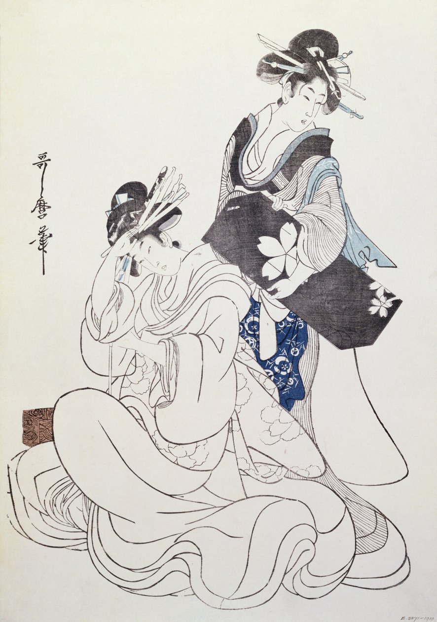 To kvinnelige figurer (farget treblokktrykk, sjette blokk) av Kitagawa Utamaro