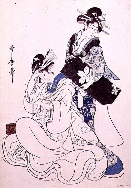 To kvinnelige figurer (farget treblokktrykk, 7. blokk) av Kitagawa Utamaro