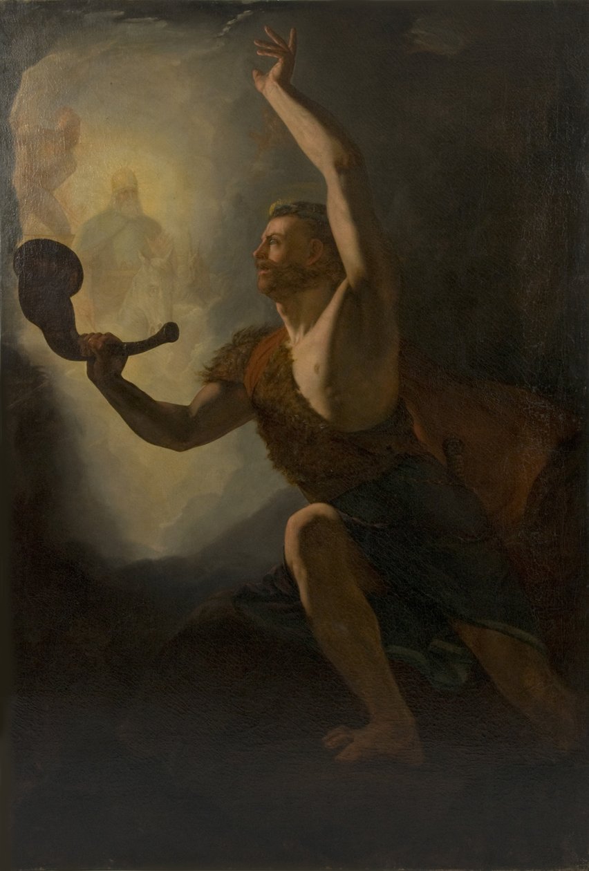Heimdall kaller gudene til kamp, 1828. av Knud Baade