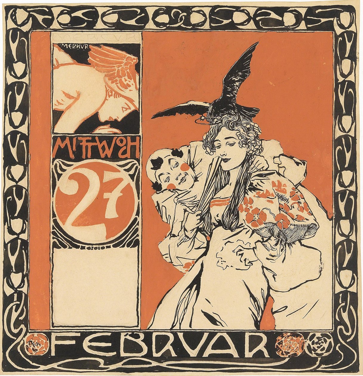 Kalenderark: Onsdag 27. februar. av Koloman Moser