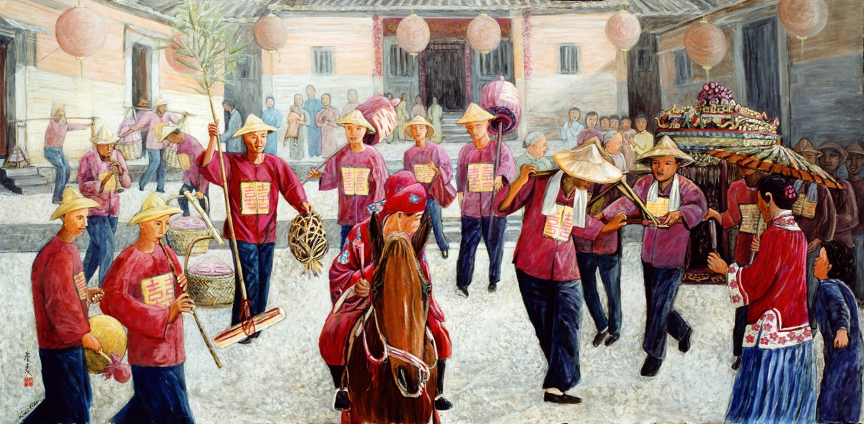 Tradisjonelt bryllup, 1997 (gouache på silke) av Komi Chen