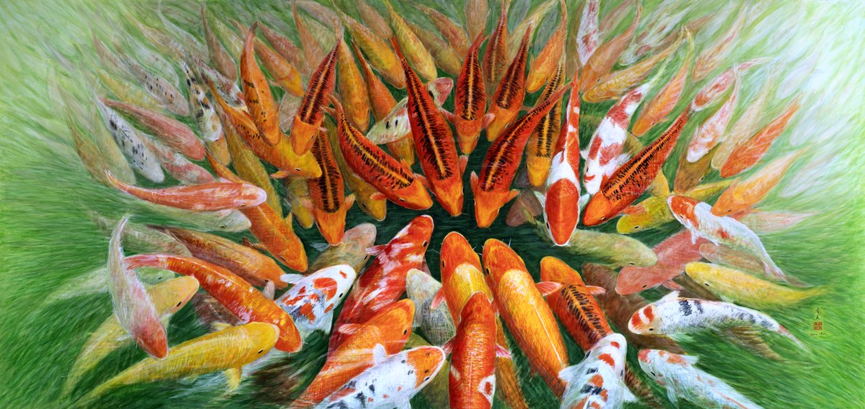 Confrontation, 2012 (Eastern Gouache på rispapir) av Komi Chen