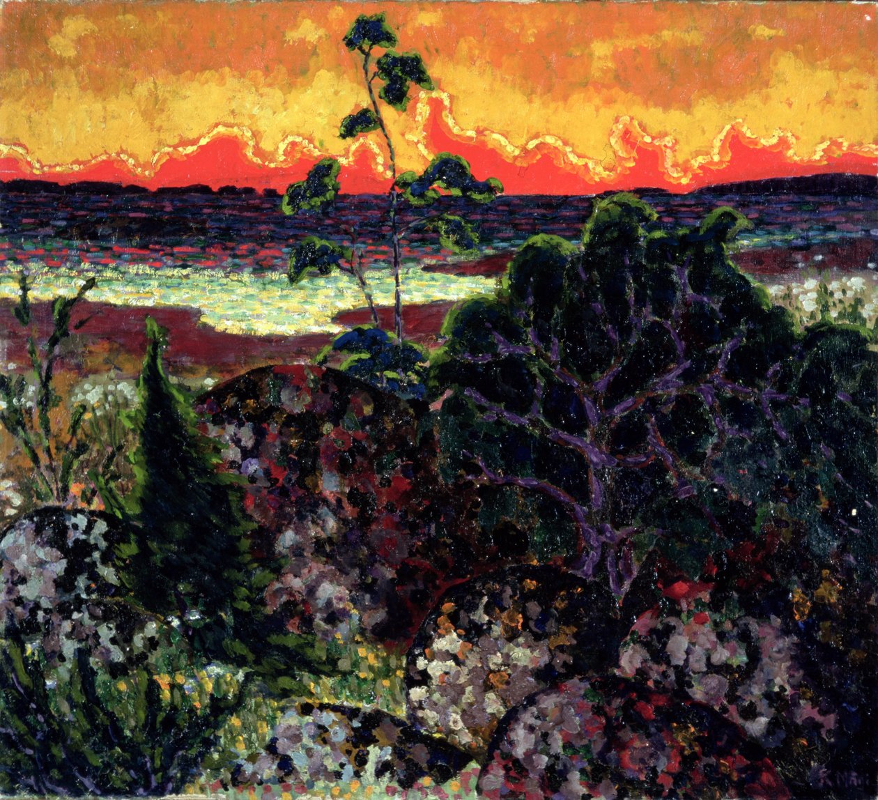 Landskap med en rød sky, 1913-14 av Konrad Magi