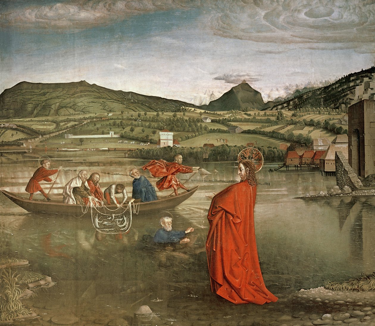 Mirakuløst utkast til fisk, fra altertavlen til kardinal Francois de Mies, ca. 1444 av Konrad Witz