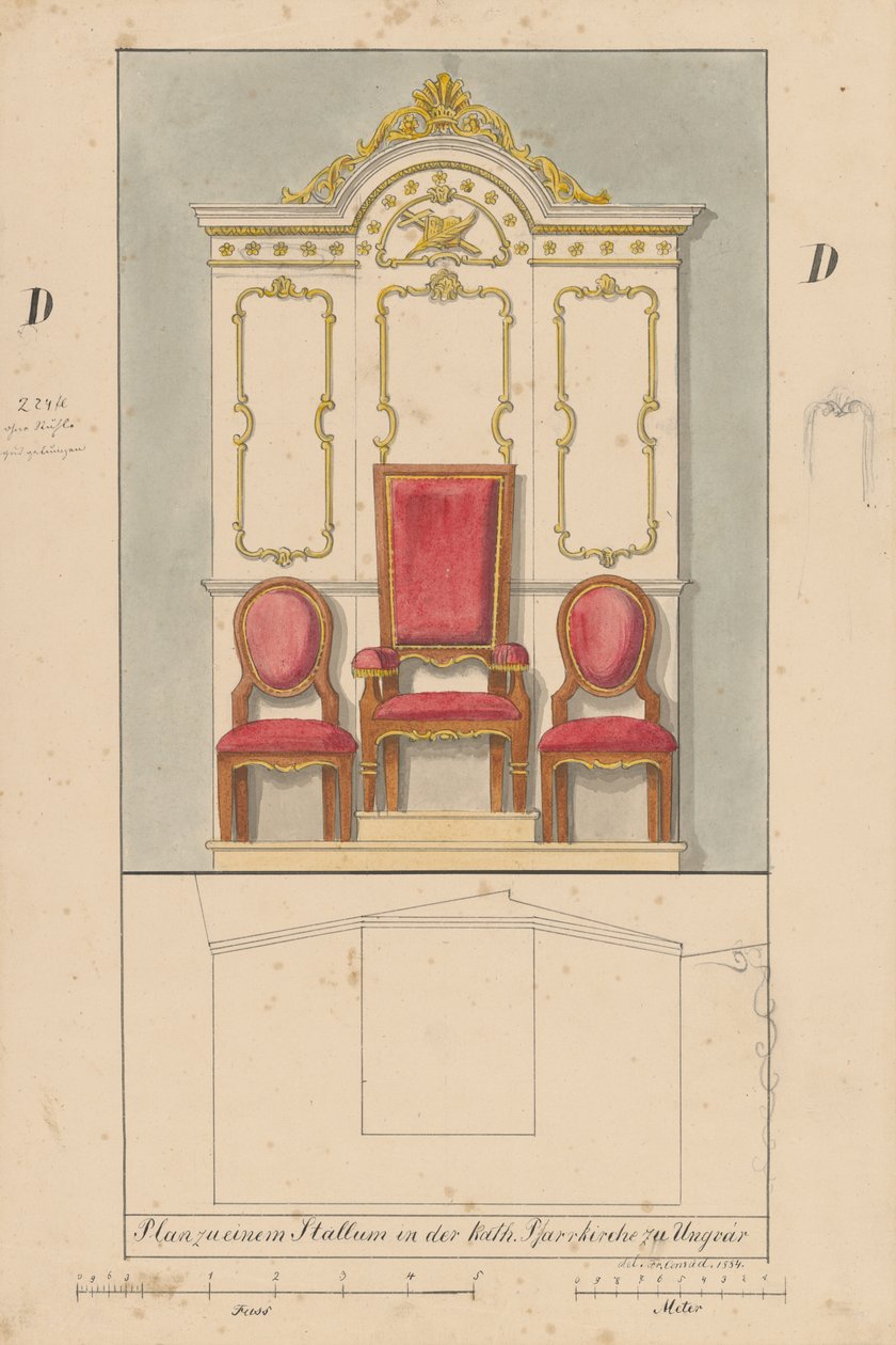 Design for en stallum for sognekirken i Uzhhorod av Konrád Švestka
