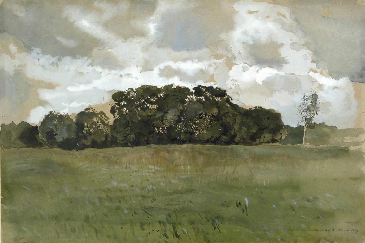 Landskap med grå skyer, 1897 (akvarell og kroppsfarge over spor av grafitt på brunpapir) av Konstantin Andreevic Somov