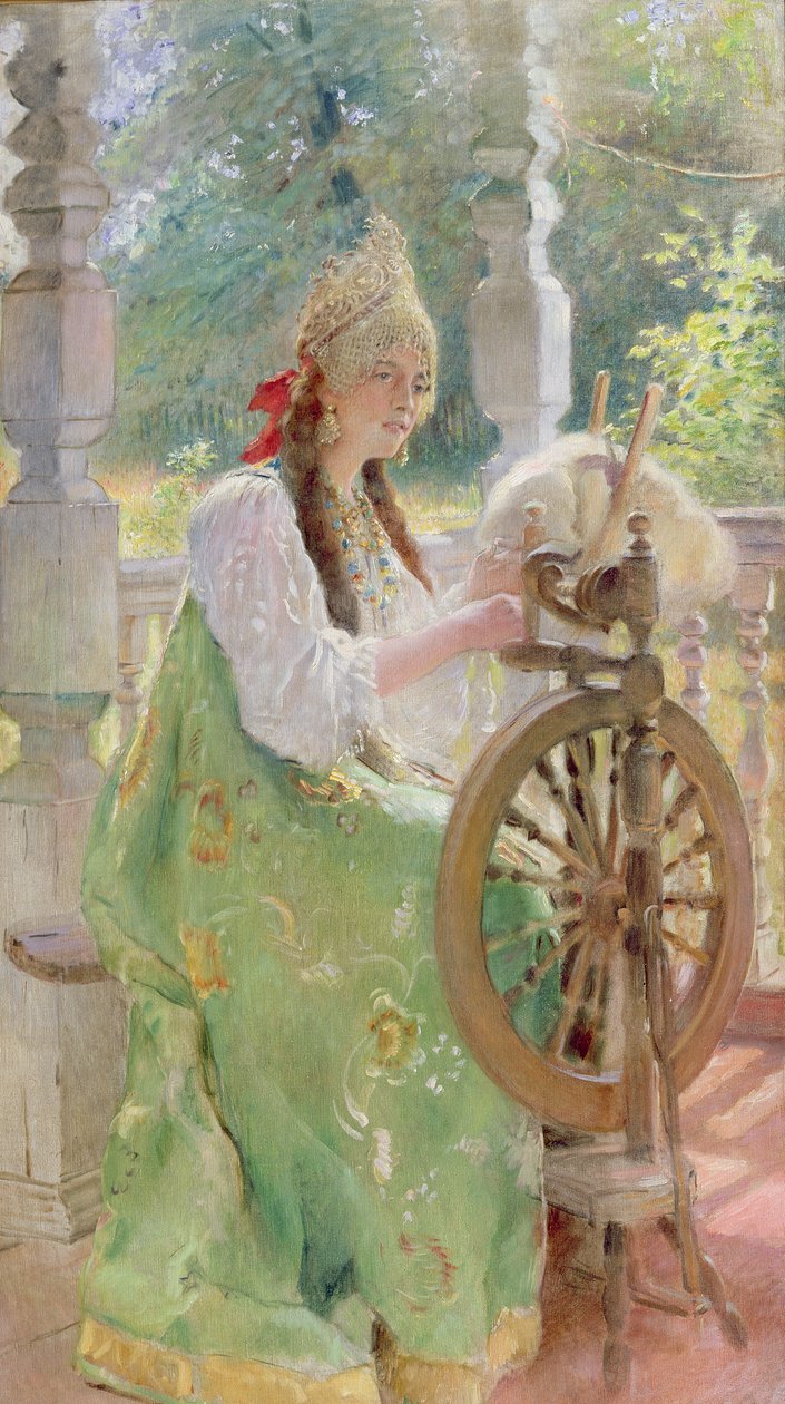 Ved spinning-hjulet av Konstantin Egorovich Makovsky