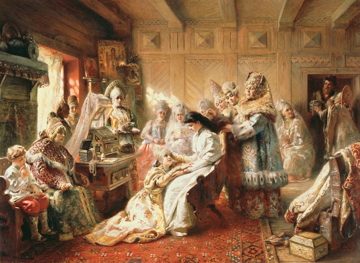 Før bryllupet, 1890 av Konstantin Egorovich Makovsky