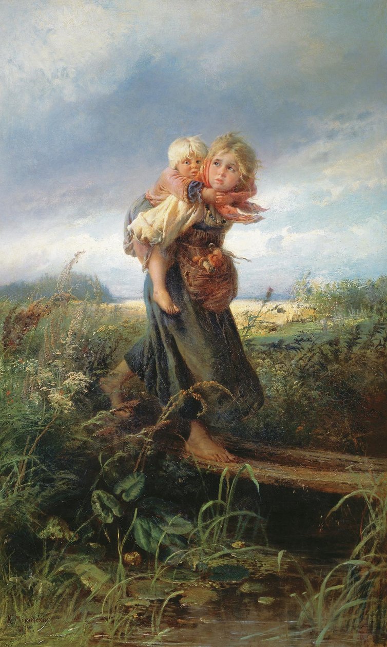 , Engelsk: Barn som løper fra tordenvær av Konstantin Egorovich Makovsky