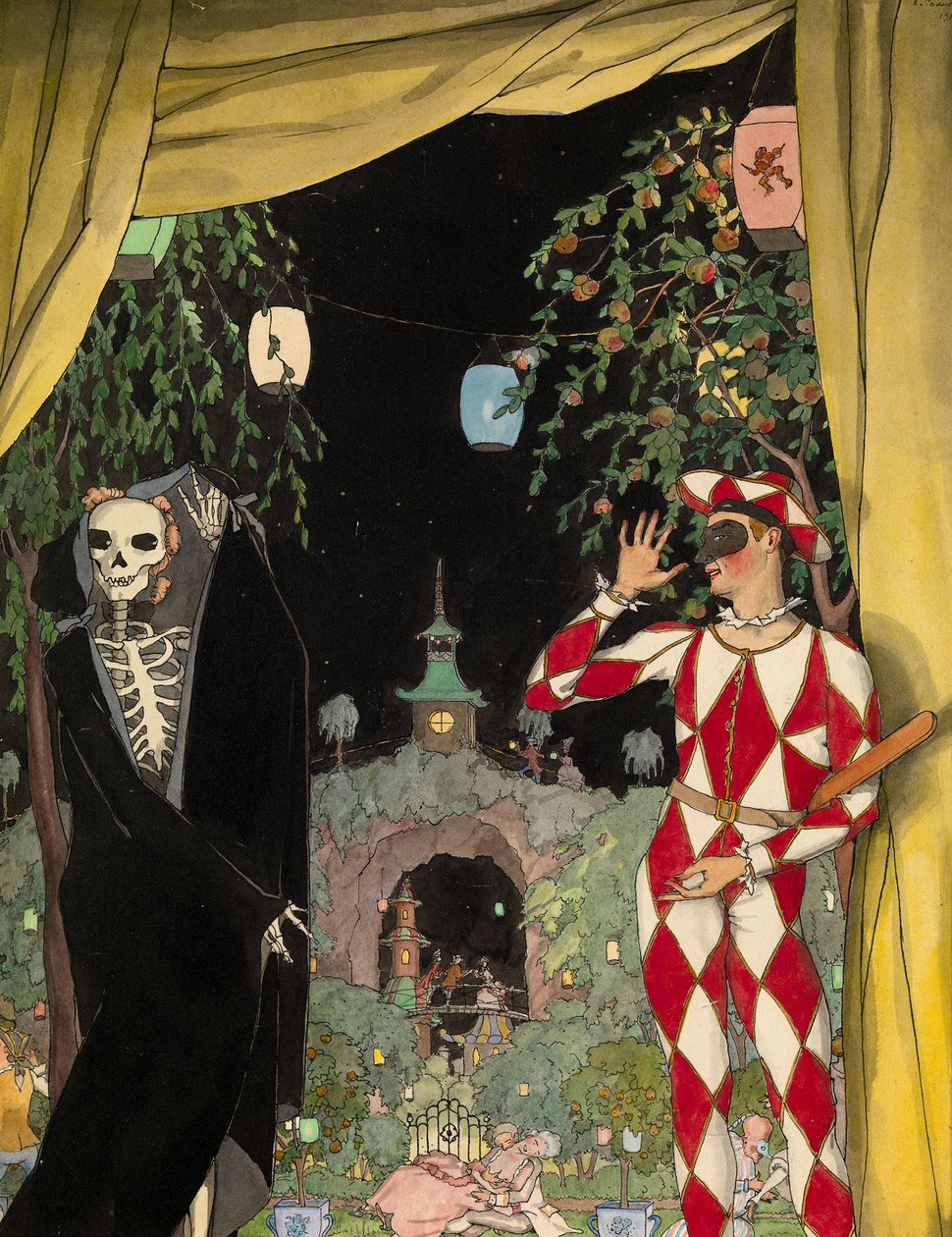 Harlekin og døden, 1918 av Konstantin Andreevic Somov