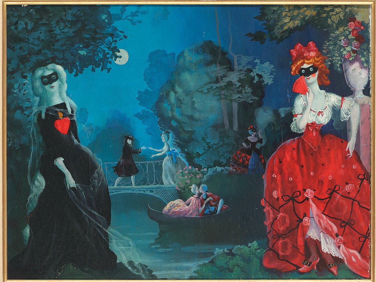 Moonlight Masquerade (olje på lerret) av Konstantin Andreevic Somov