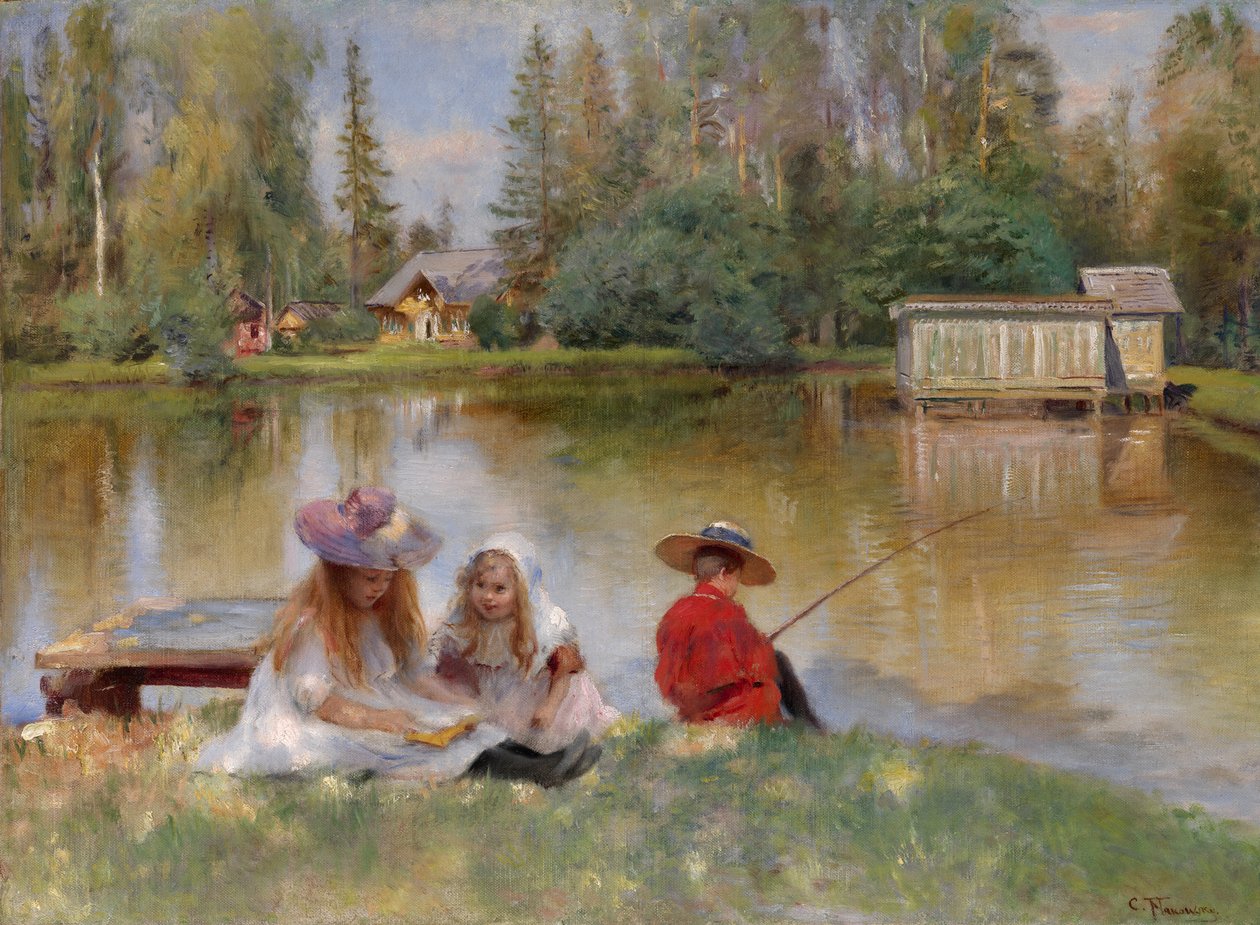 Barn ved innsjøen av Konstantin Egorovich Makovsky