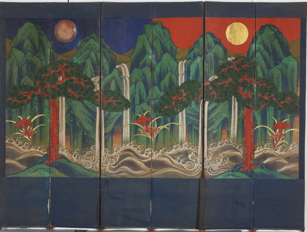 Landskap (tempera og bladgull på panel) av Korean School