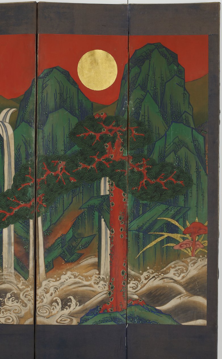 Landskap (tempera og bladgull på panel) av Korean School