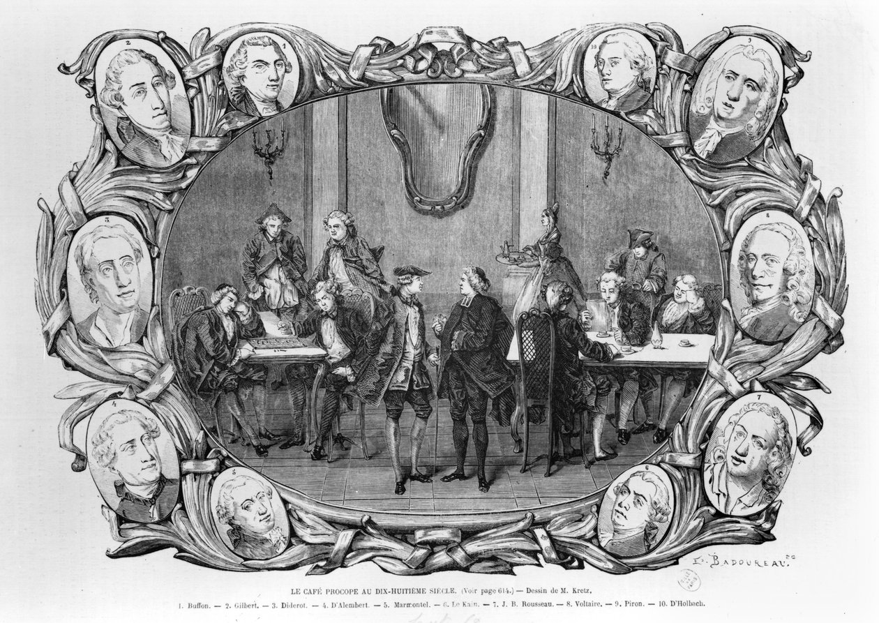 The Cafe Procope, gravert av Jean Francois Badoureau (f.1789) av Kretz