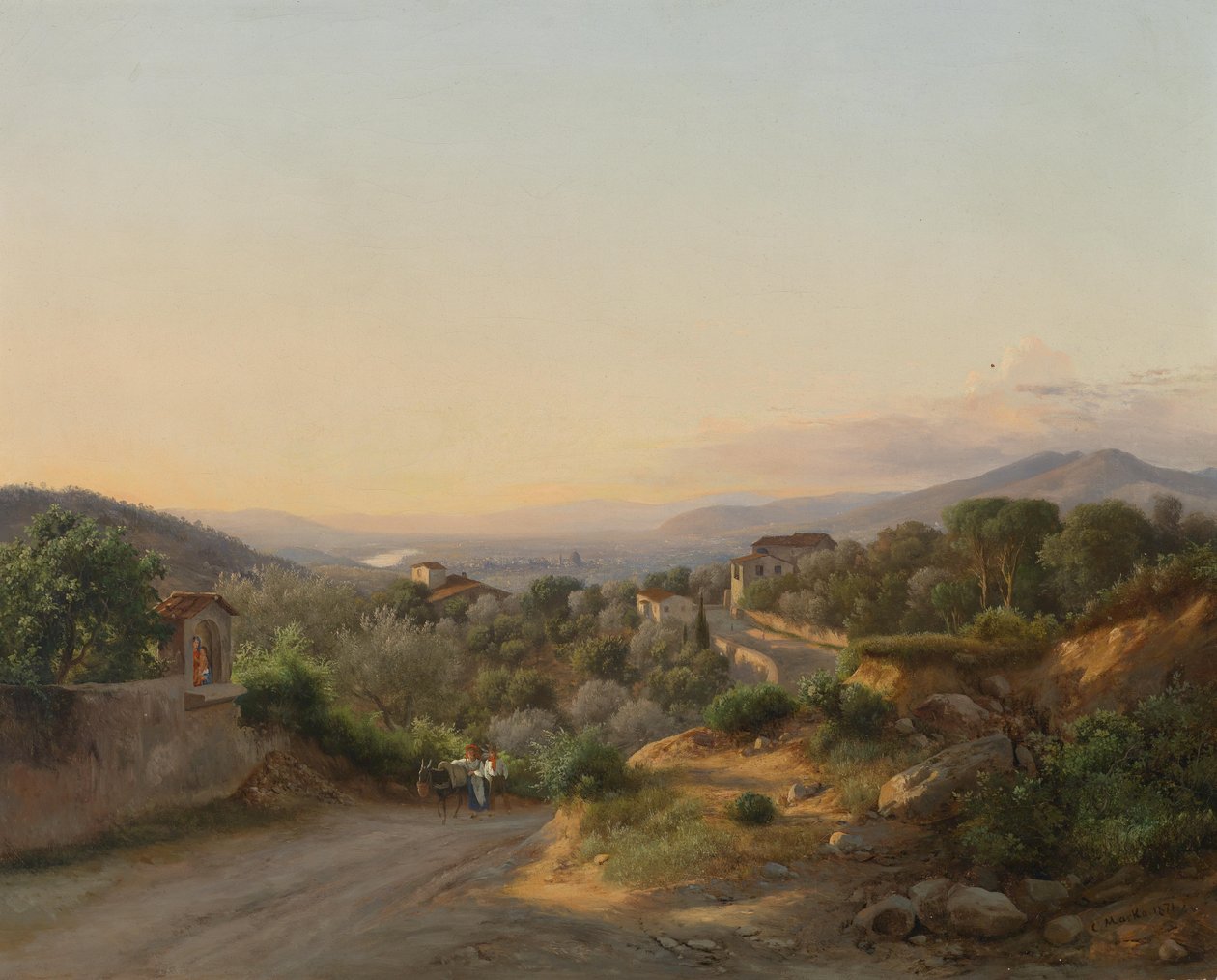Utsikt over Firenze og åsene i vest fra San Donato, over Bagno a Ripoli av Károly Markó the Younger