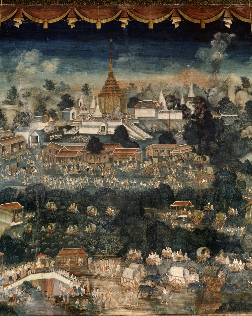 Pilgrimsreise til tempelet til Buddha Footprint ved Saraburi (veggmaleri) av Krua Inkhong