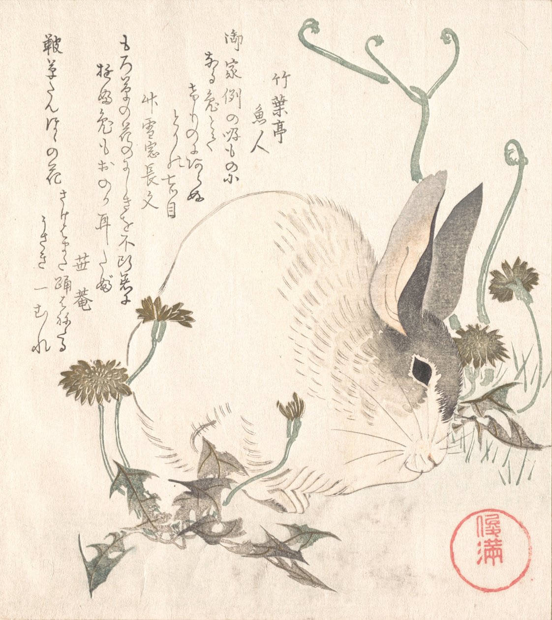 Hare og løvetann, sannsynligvis 1820. av Kubo Shunman