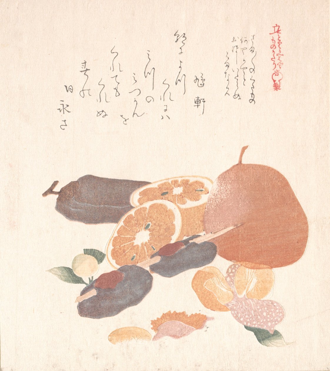 Appelsiner og tørkede persimmoner, 1800-tallet. av Kubo Shunman