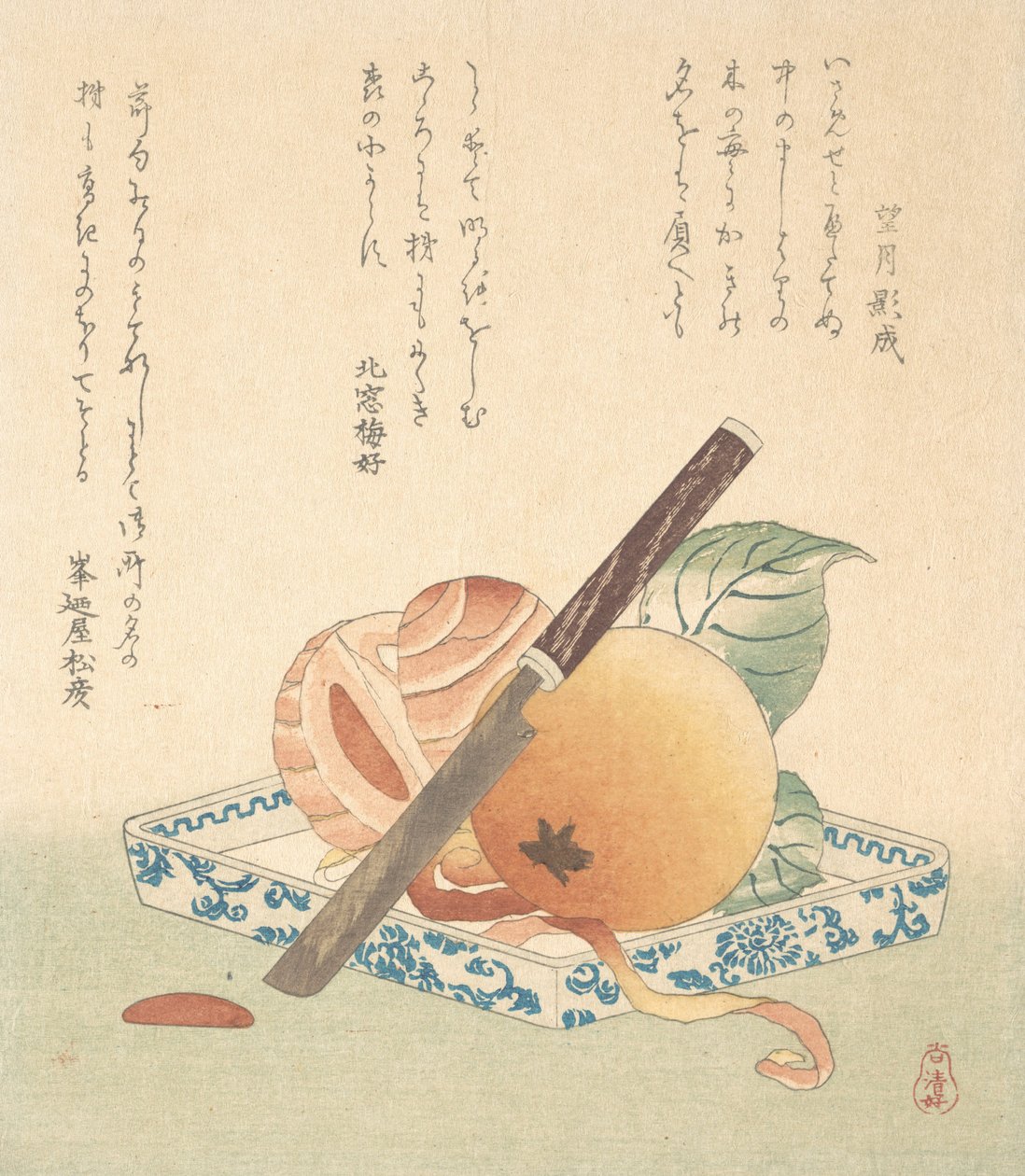 Persimmons på en tallerken, 1800-tallet. av Kubo Shunman