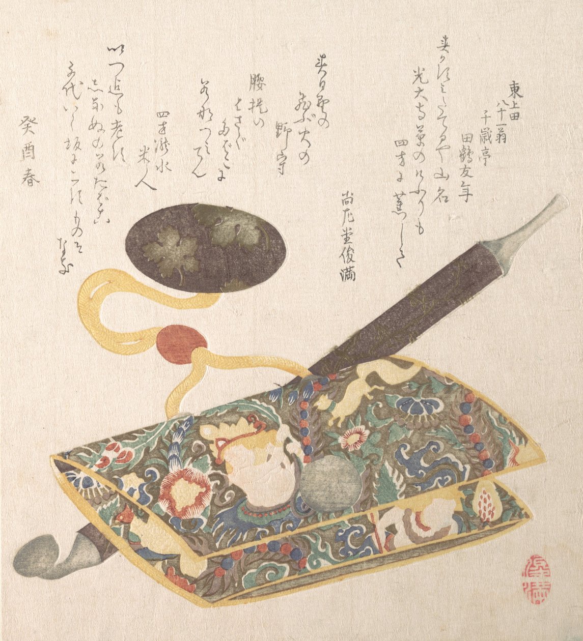 Tobakkspose og pipe, 1813. av Kubo Shunman