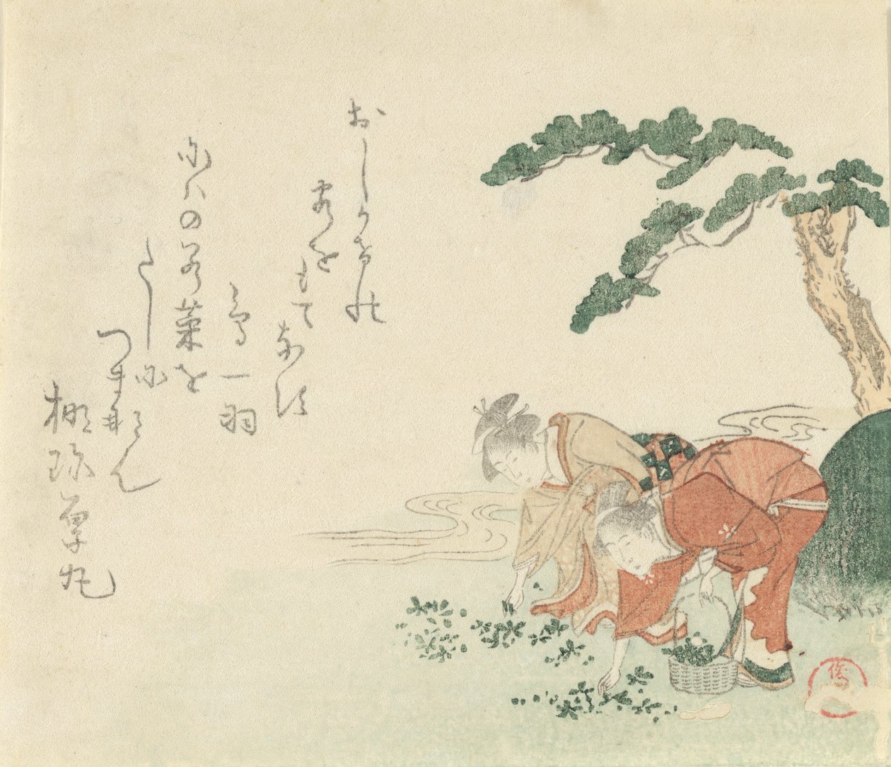To jenter samler nyttårsurter, 1797. av Kubo Shunman