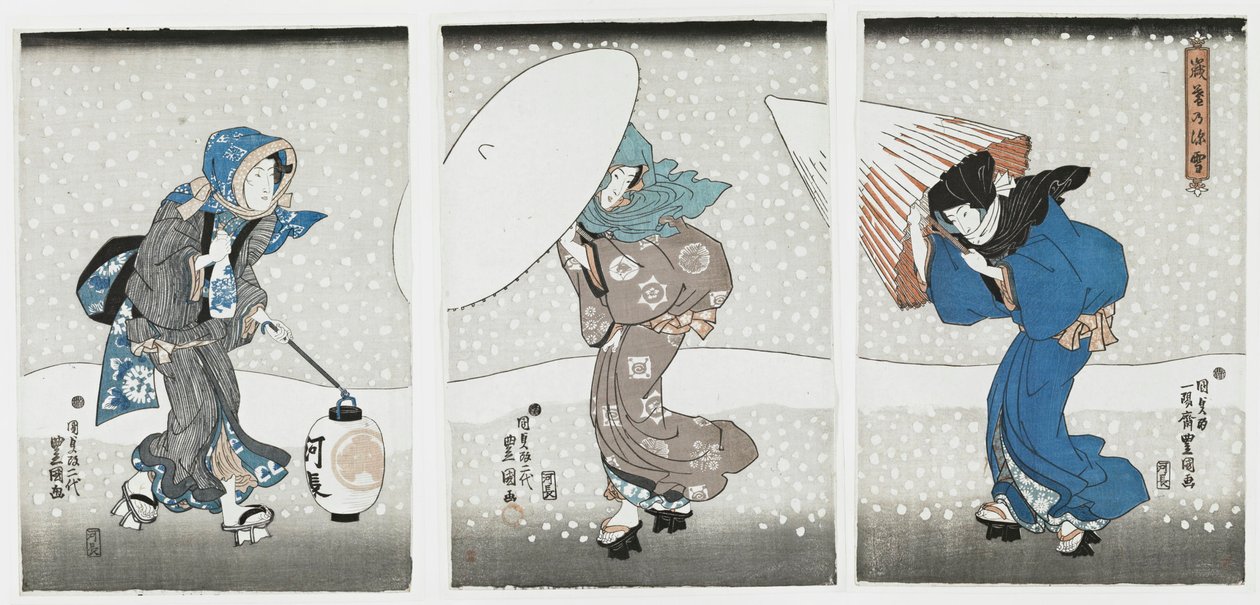 Tung snø ved årsslutt, 1844. av Kunisada