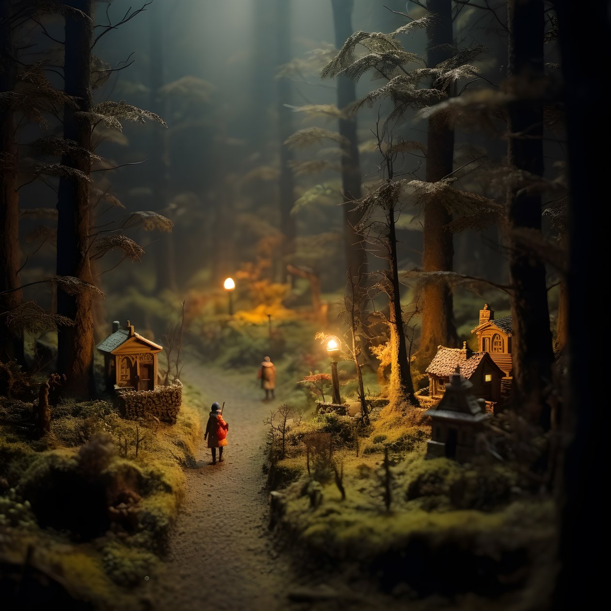 Miniatyr tilt-shift Halloween-skog med tåkete trær og en skummel atmosfære 1 av Kurt Heppke