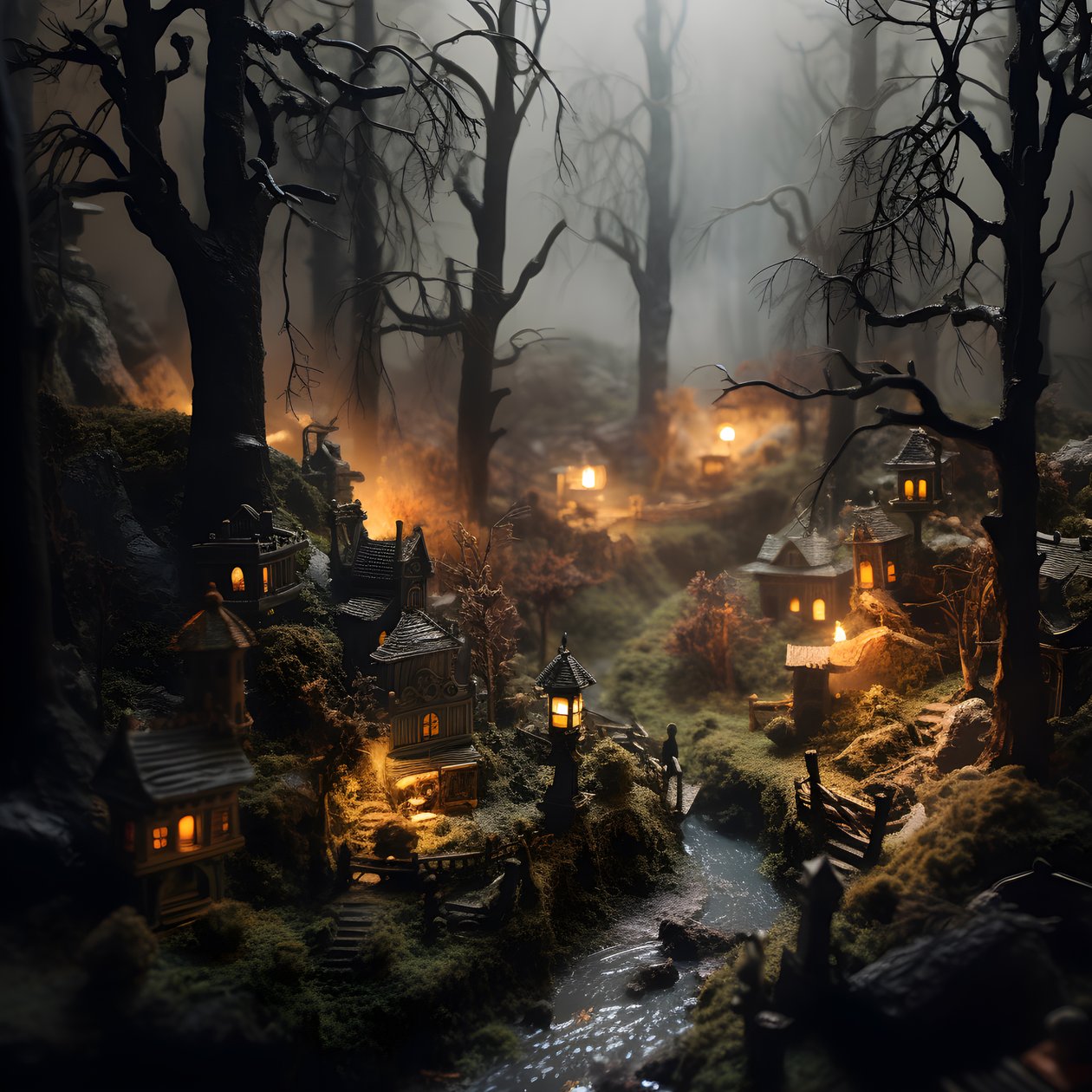 Miniatyr tilt-shift Halloween-skog med tåkete trær og en skummel atmosfære 2 av Kurt Heppke