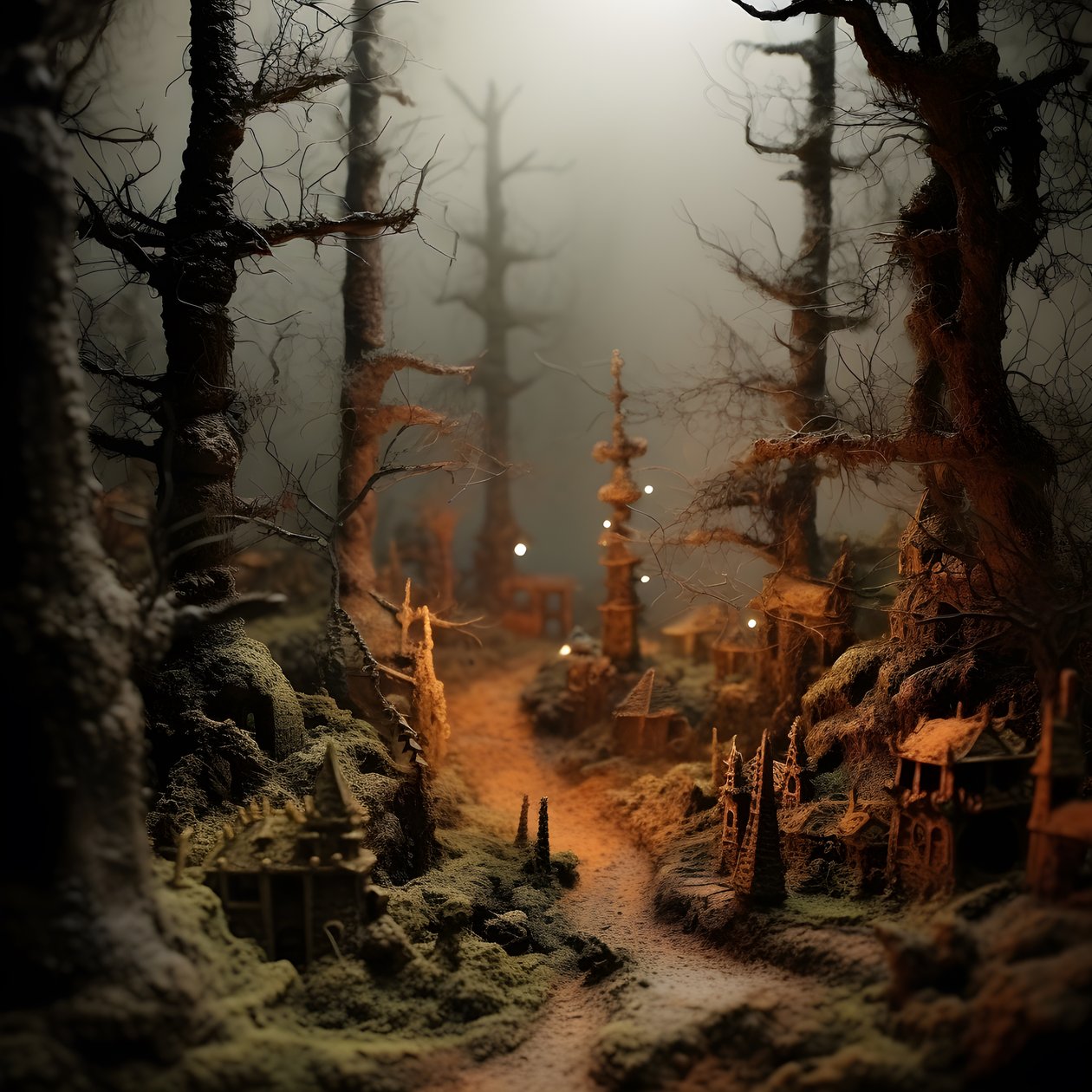 Miniatyr tilt-shift Halloween-skog med tåkete trær og en skummel atmosfære 4 av Kurt Heppke