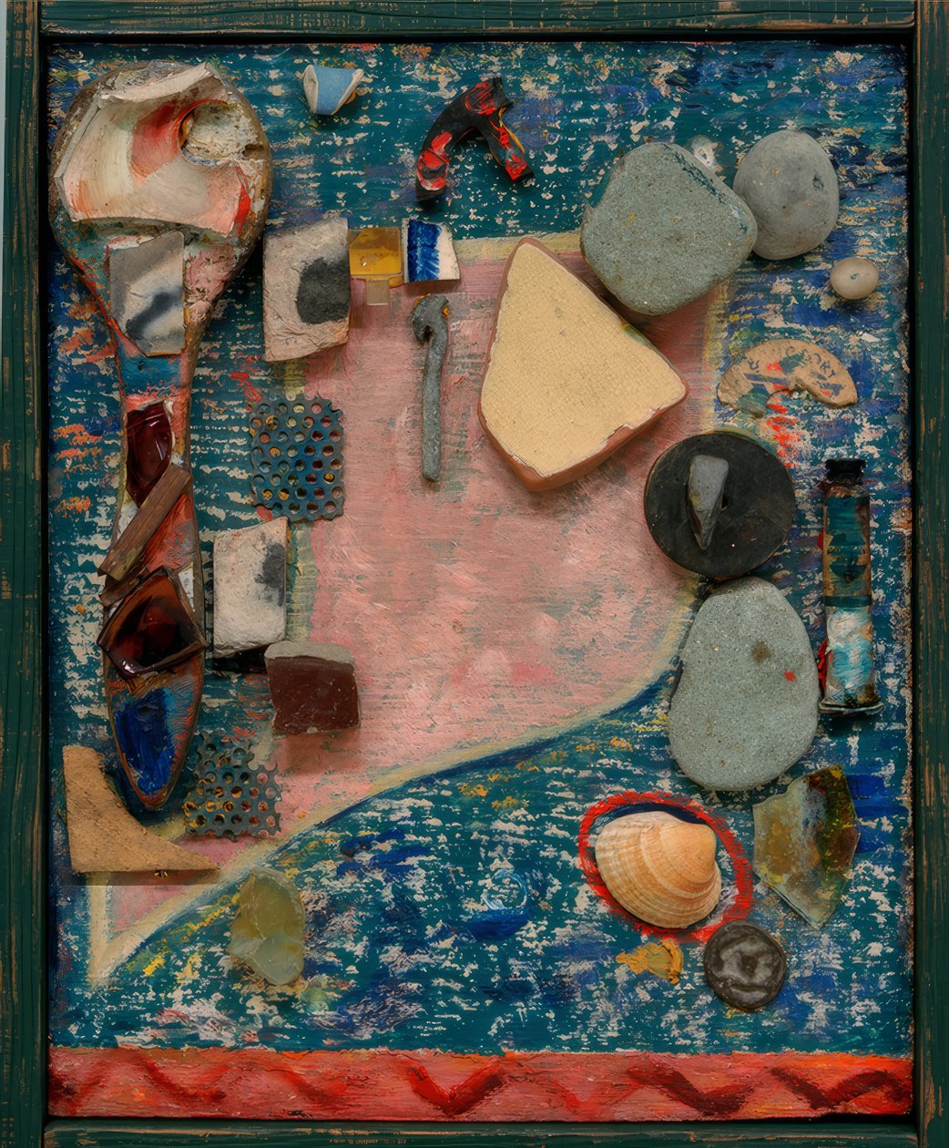 Lite Merz bilde med mange deler av Kurt Schwitters