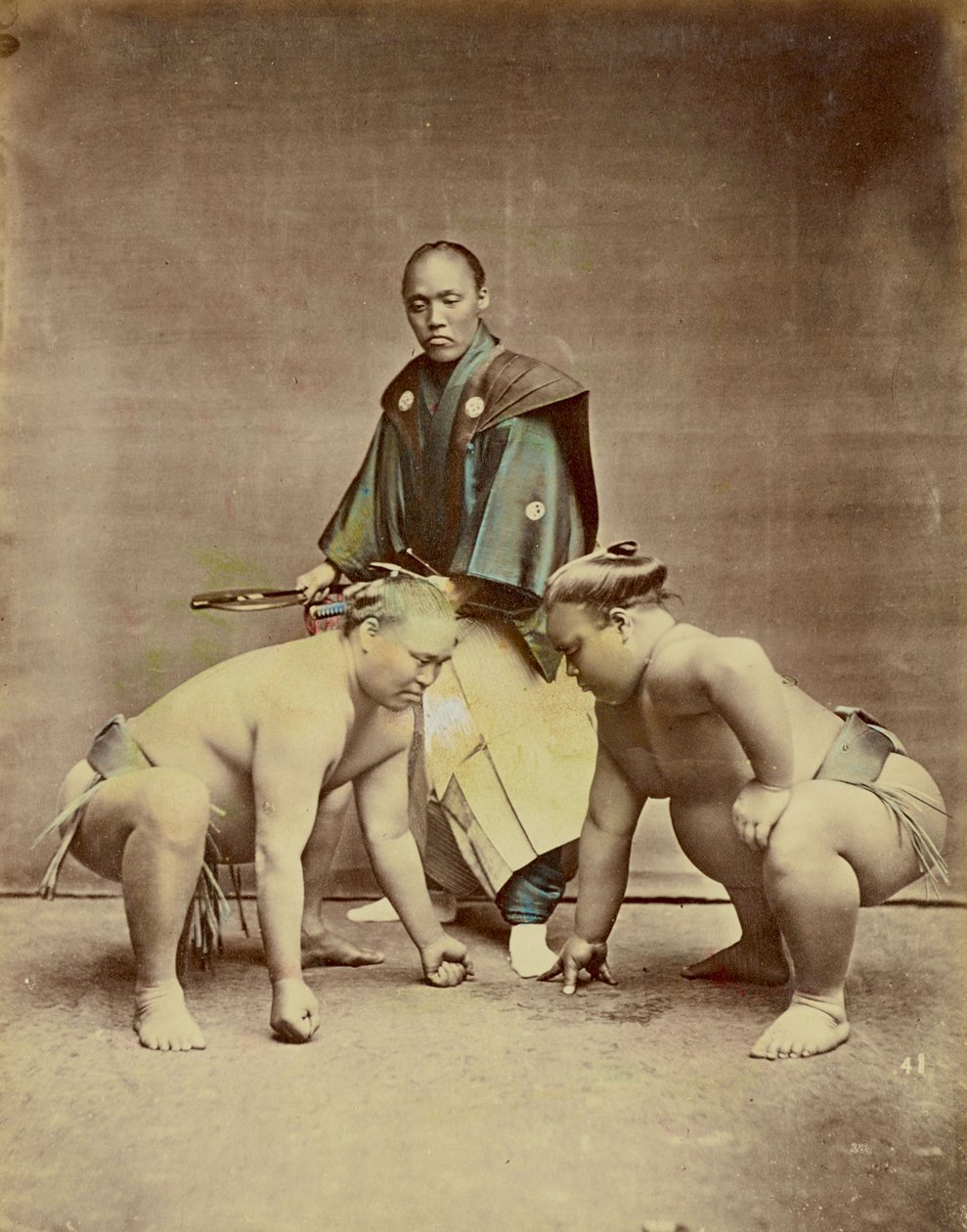 Sumo Wrestlers, ca. 1880 (håndfarget albumtrykk) av Kusakabe Kimbei