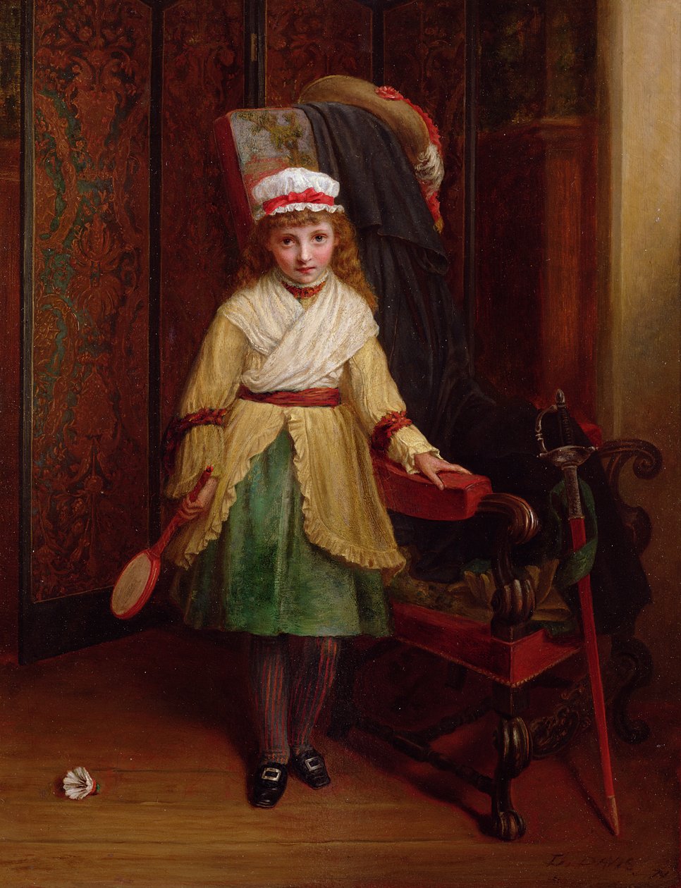 The Shuttlecock Player, 1874 (olje) av L. Davis